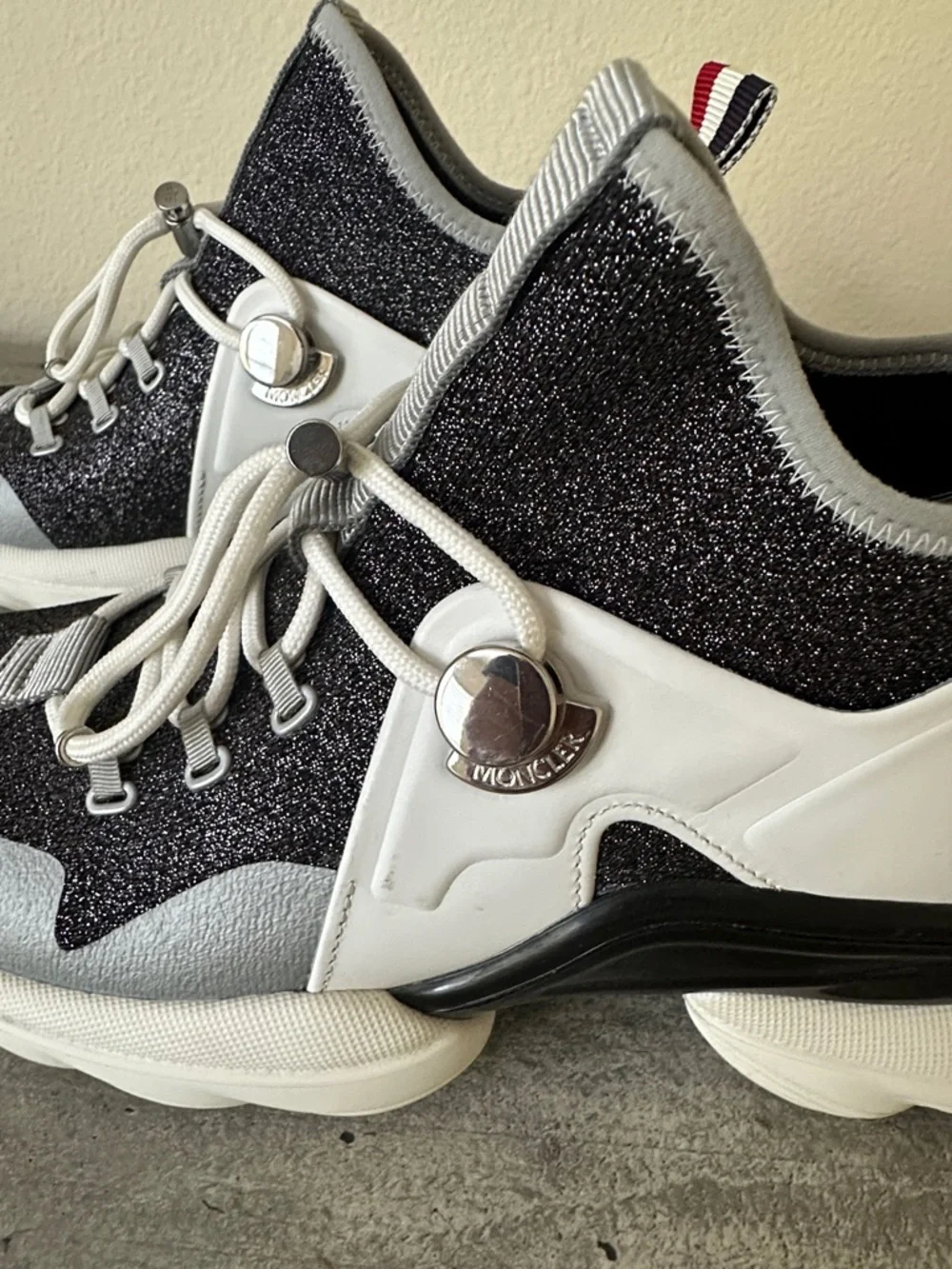 Moncler Black, Silver & White Thelma Sneakers Trainers Size 38 - Picture 4 of 10